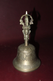 Vintage 6.5" Tall Reproduction Mesoamerican Style Face Handle Brass Table Bell