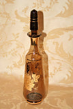 Vintage Tall & Slender Gilt Overlay Amber Glass Decanter w/ Stopper & 6 Liqueurs