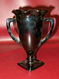 Vintage LE Smith 7" Black Amethyst Glass Dancing Nymph Heart Two Handle Urn Vase