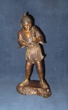 Vintage Solid Brass 16" Japanese Style Sculpture of Fisherman w/ Basket on Base