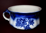 Antique English Style 9" Flow Blue Rose Decor Porcelain Chamber Pot w/ Handle