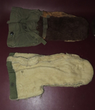 Vintage Pair WWII Era Military Fur Canvas Leather Arctic Mittens w/ Wool Liners