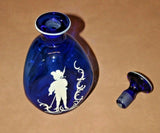 Vintage Cobalt Blue Art Glass Decanter & Stopper - Hand Painted w/ Soldier Boy