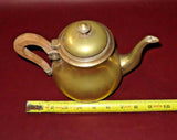 Antique Middle Eastern Style Heavy Solid Brass Flip-Lid Teapot w/ Wooden Handle