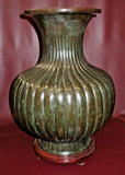 Vintage Asian Style 24" Large Heavy Solid Brass Vase w/ Open Base on Wood Stand