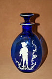 Vintage Cobalt Blue Art Glass Decanter & Stopper - Hand Painted w/ Soldier Boy