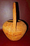 Vintage 13" Tall African Style Round Hand Woven Reed Basket w/ Handle