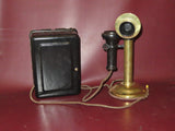 Antique Western Electric Brass Candlestick Telephone & Ringer Box - Pats 1904-15