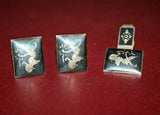 Vintage 3-pc Siam Silver Black Enameled Nielloware 1" Cufflink & Tie Clasp Set