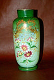 Very Nice Antique 9" Tall Bristol Hand Painted Floral Green Victorian Glass Vase