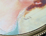 Antique Hand Painted Initialed Portrait of Woman in 5" Italian Style Oval Frame