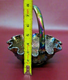 Vintage Fenton Amethyst Carnival Art Glass 8" Persian Medallion Wavy Lip Basket