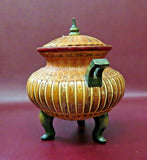 Vintage Southeast Asian Style 8" Tall Hand Woven Rattan Lidded Pot Shape Basket