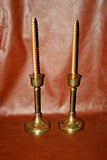 Pair Large Vintage Brass Candlesticks w/ Decorative Painted Gold Twist Candles