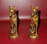 Antique Pair Nuart NYC 7" Tall Bronzed Spelter Shepherd Dog Bookends c. 1930