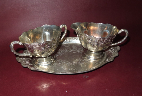 Vintage 3-pc Art Nouveau Japanese Silverplate Cream & Sugar Set on Tray