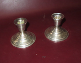 Antique Pair 3.5" Short Weighted Sterling Silver Candlestick Holders - No. 80