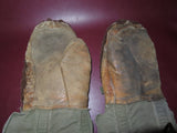 Vintage Pair WWII Era Military Fur Canvas Leather Arctic Mittens w/ Wool Liners