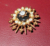 Vintage "Jewels by Emmons" 1.25" Rhinestone & Faux Pearl Pin Brooch #1124 & Case