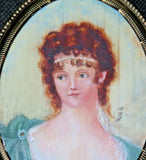 Antique Hand Painted Initialed Portrait of Woman in 5" Italian Style Oval Frame