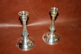 Pair Antique Elegant Baldwin Style Silverplate on Brass 7.5" Candlestick Holders