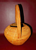 Vintage 13" Tall African Style Round Hand Woven Reed Basket w/ Handle