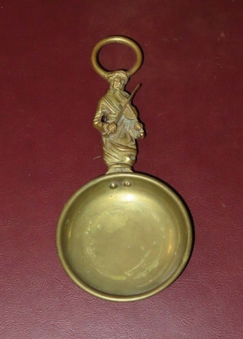 Vintage European Style Brass Porringer Bowl Spoon Violinist Figural Loop Handle