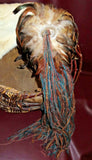 Vintage Large SW Native American Style Hand Made Twig Bark Feather & Fur Basket