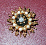 Vintage "Jewels by Emmons" 1.25" Rhinestone & Faux Pearl Pin Brooch #1124 & Case