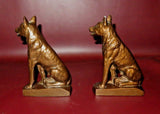 Antique Pair Nuart NYC 7" Tall Bronzed Spelter Shepherd Dog Bookends c. 1930