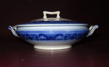 Antique Harrington WH Grindley Co English Flow Blue Porcelain Lidded Tureen Dish