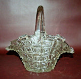 Vintage 10" Tall Unique Square Pattern Pressed Glass Basket w/ Handle - As-Is