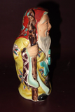 Vintage 6" Tall Hand Painted Japanese Robed Buddha Figure Khakkara Staff & Fan