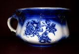 Antique English Style 9" Flow Blue Rose Decor Porcelain Chamber Pot w/ Handle