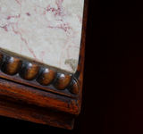 Pair Antique French Carved Oak Marble Top Nightstands w/ Brass Accents c. 1900