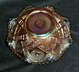 Vintage Elegant 9" Diamond Pattern Marigold Carnival Glass w/ Wavy Sawtooth Lip