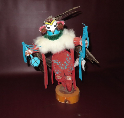 Hummingbird Native American Navajo Carved Wood Feather Fur Leather Kachina Doll