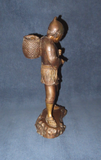 Vintage Solid Brass 16" Japanese Style Sculpture of Fisherman w/ Basket on Base