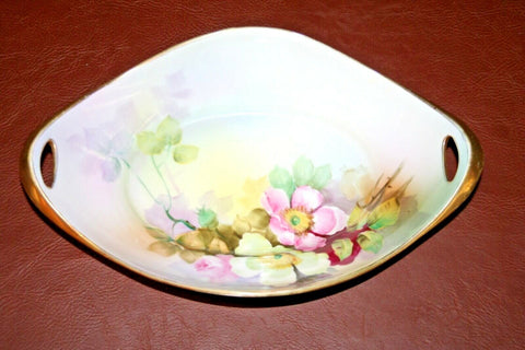 Vintage Nippon Japanese Double Handled Dish - Hand Painted Floral & Gilt Design