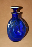 Vintage Cobalt Blue Art Glass Decanter & Stopper - Hand Painted w/ Soldier Boy