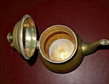 Antique Middle Eastern Style Heavy Solid Brass Flip-Lid Teapot w/ Wooden Handle