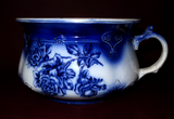 Antique English Style 9" Flow Blue Rose Decor Porcelain Chamber Pot w/ Handle