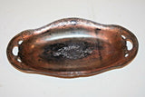 Unique Art Nouveau Style Copper Double Handle Celery Dish - Etched Floral Design