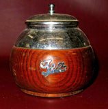 Antique English Oak & Nickel Plate 4" Round Tea Caddy Canister Jar c. 1920