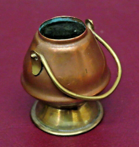 Vintage 1.5" Miniature Copper & Brass Doll Furniture Coal Scuttle Pot w/ Handle