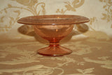 Antique Fancy Etched Pink Depression Glass 7x3.5" Gilt Lip Compote Stemmed Dish