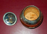 Antique English Oak & Nickel Plate 4" Round Tea Caddy Canister Jar c. 1920