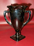 Vintage 7" Black Amethyst LE Smith Glass Dancing Nymph Heart Two Handle Vase Urn