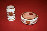 Fancy Eastern European Imperlux Pink Glass 2-pc Smokers Set w/ Ashtray, Holder