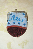 Antique Small Blue German Beaded Coin Purse - Aus Liebe "Of Love" - Sold As-Is